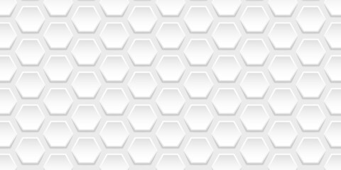 White Hexagonal Futuristic Simple Background. White Hexagon Banner. 3d Honeycomb Geometric Pattern. Hexagon White Background for Presentation. Abstract Modern Wallpaper Design. Vector Illustration