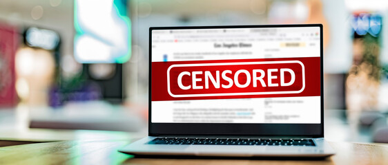 Laptop displaying the sign of censorship on the internet