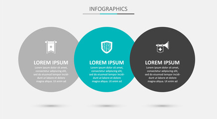 Set Shield, Medieval flag and Trumpet with. Business infographic template. Vector