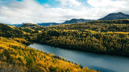 matanuska river in autumn time, Alaska, usa
