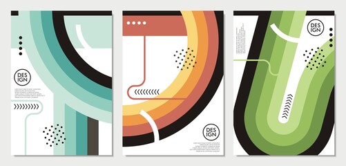 Retro banners and covers template with 70s style colorful stripes and lines. Abstract contemporary document paper vector layout design.
