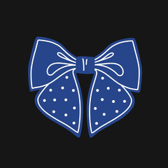 Blue bow with dots on a black background. Vector flat illustration