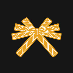 Yellow bow with stripes on a black background. Vector flat illustration