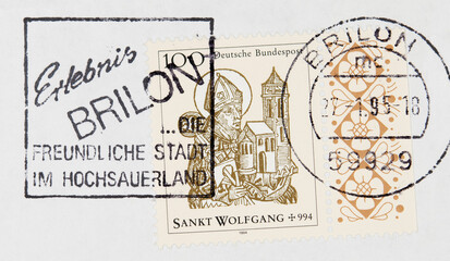 briefmarke stamp vintage retro alt old gestempelt cancel frankiert papier paper brilon freundliche Stadt Sankt Wolfkang Saint Kirche church Heiliger