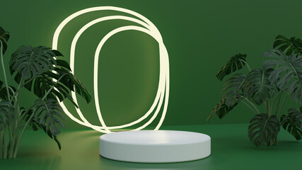 ring light with white circle product podium