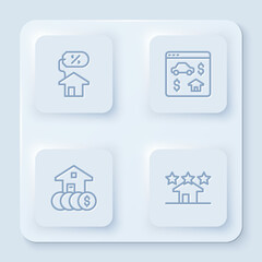 Set line House with percant, Online real estate, dollar and Real. White square button. Vector
