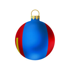 National Christmas ball. Fur- tree classic round toy on white background. Mongolia