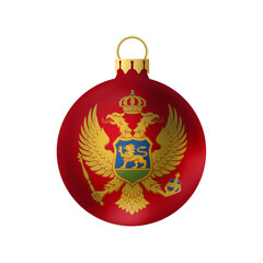 National Christmas ball. Fur- tree classic round toy on white background. Montenegro