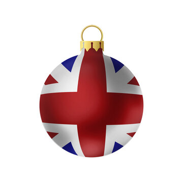 National Christmas ball. Fur- tree classic round toy on white background. United Kingdom