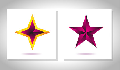 Obraz premium Vector set of realistic metallic golden stars isolated on white background. Christmas Glossy yellow 3D trophy star icon. Symbol of leadership.