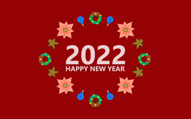 Happy New Year 2022 Merry Christmas Red background