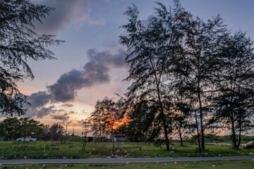 summer picture with beautiful colorful sunset , a wonderful place of strength and energy, peace, harmony and quiet.there is garbage