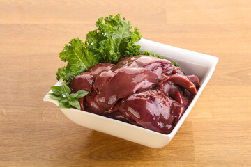 Raw chicken liver in the bowl