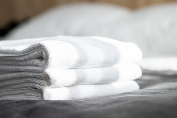 motel service,white towels in room on the bed