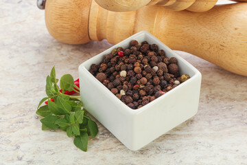 Peppercorn mix heap in the bowl