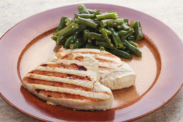Grilled turkey steak with green bean