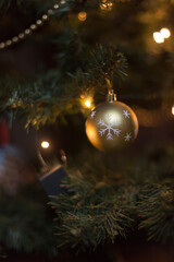 Christmas tree with lights and decorations with soft focus