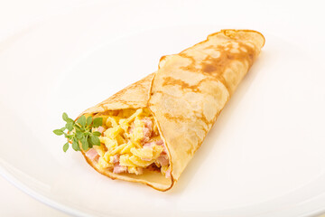 Pancake with cheese and ham