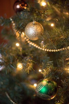 Christmas tree with lights and decorations with soft focus