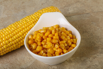 Sweet yellow corn in the bowl