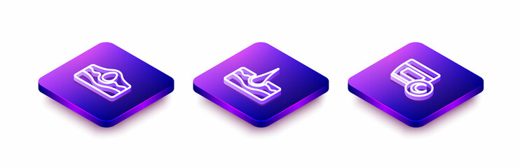 Set Isometric line Acne, Human hair follicle and Cream or lotion cosmetic tube icon. Vector