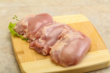 Raw chicken boneless and skinless leg
