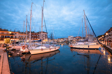 Town of Grado on Adriatic coast harbor and architecture dawn view, Friuli Venezia Giulia