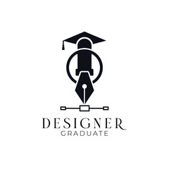 Graduate Toga Hat Pen Tool for School Education University College Academic Campus logo design. Graphic design