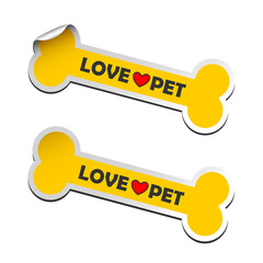 Love pet dogs and cats stickers bone symbol label design set on white background.