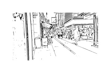 Building view  with landmark of Lloret de Mar is the 
town in Spain. Hand drawn sketch illustration in vector.