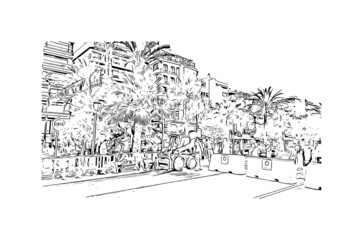 Building view  with landmark of Lloret de Mar is the 
town in Spain. Hand drawn sketch illustration in vector.