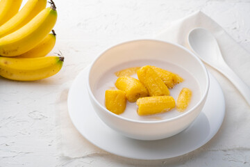 Boiled Lady Finger banana in Coconut Milk.Thai dessert food