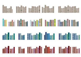 イラスト素材：4種類のパステルカラーの可愛い本が並んだラインセット