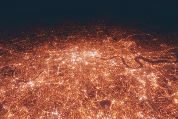 London aerial view at night. Top view on modern city with street lights