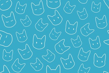 Simple Cat Line Seamless Pattern Blue Design