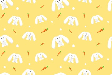Kawaii Rabbit Seamless Pattern Yellow Design