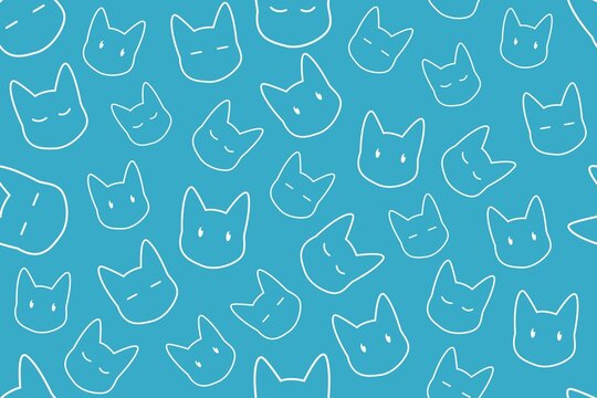 Simple Cat Line Seamless Pattern Blue Design