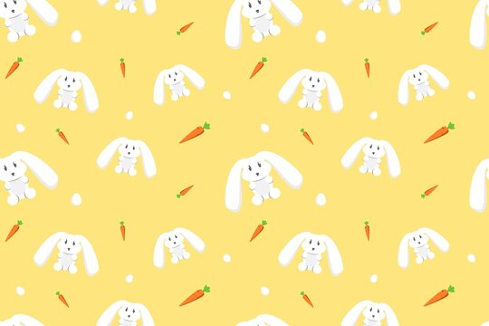 Kawaii Rabbit Seamless Pattern Yellow Design