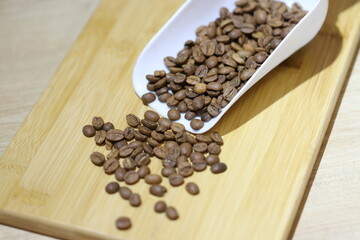 coffee beans on wooden background