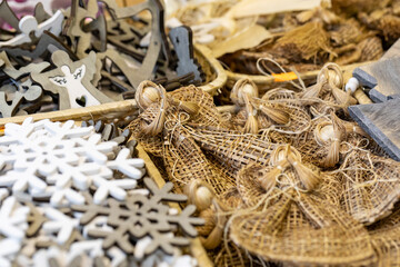 Colorful Christmas Decorations at Traditional Christmas Market.