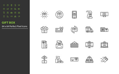 set of gift line icons, gift box, present, celebration