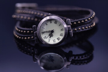 Unusual women's watches with brown leather strap