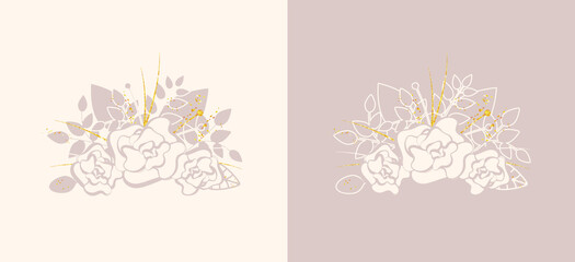 Sketch of flowers of roses with leaves. Floral botany. Vector botanical illustration