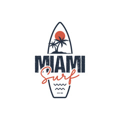 Miami surf logo. for t-shirt and apparel vector design template