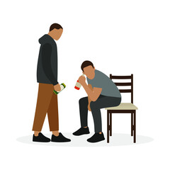 Obraz premium Two male characters drinking alcohol on a white background