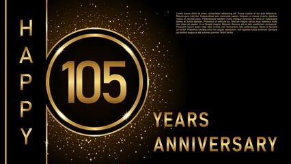 105th anniversary logo template Vector design birthday celebration, Golden anniversary emblem with ribbon. Design for booklet, leaflet, magazine, brochure, poster, web, invitation or greeting card.