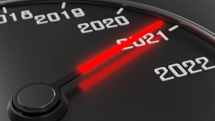 Happy New Year movie for 2022 with speedometer. 3D animation - Powered by Adobe