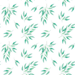 Watercolor seamless botanical pattern with eucalyptus greenery. Hand painted background with green eucalyptus branches for prints, textile, wrapping paper and wedding decoration.