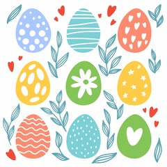 Vector Easter pattern with Easter egg drawings
