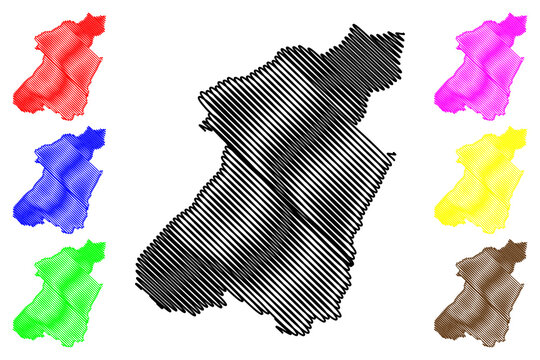 Kohima district (Nagaland State, Republic of India) map vector illustration, scribble sketch Kohima map